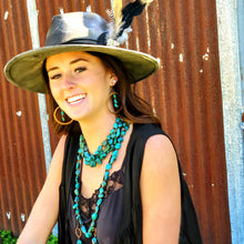 Load image into Gallery viewer, Copper Hoop Earrings with Natural Turquoise and Wood
