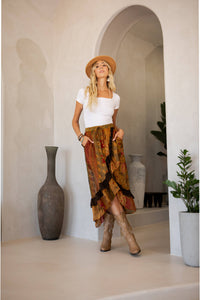 Boho Ruffle wrapped Fit & Flare Midi Skirt