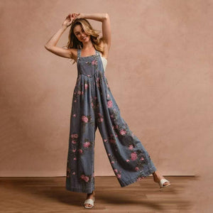 Ashton Floral Print Denim Sleeveless Jumpsuit