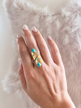 Load image into Gallery viewer, Brass Hammered Wrap Ring with Turquoise
