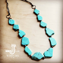 Load image into Gallery viewer, Blue Turquoise Western Slab Necklace with Leather Ties 235x
