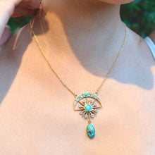 Load image into Gallery viewer, Celestial Blue Turquoise Golden Drop Necklace
