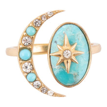 Load image into Gallery viewer, Celestial Blue Turquoise Golden Bypass Ring
