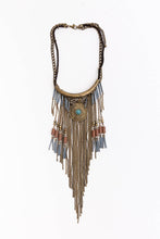 Load image into Gallery viewer, Antique Gold Turquoise Fringe Necklace
