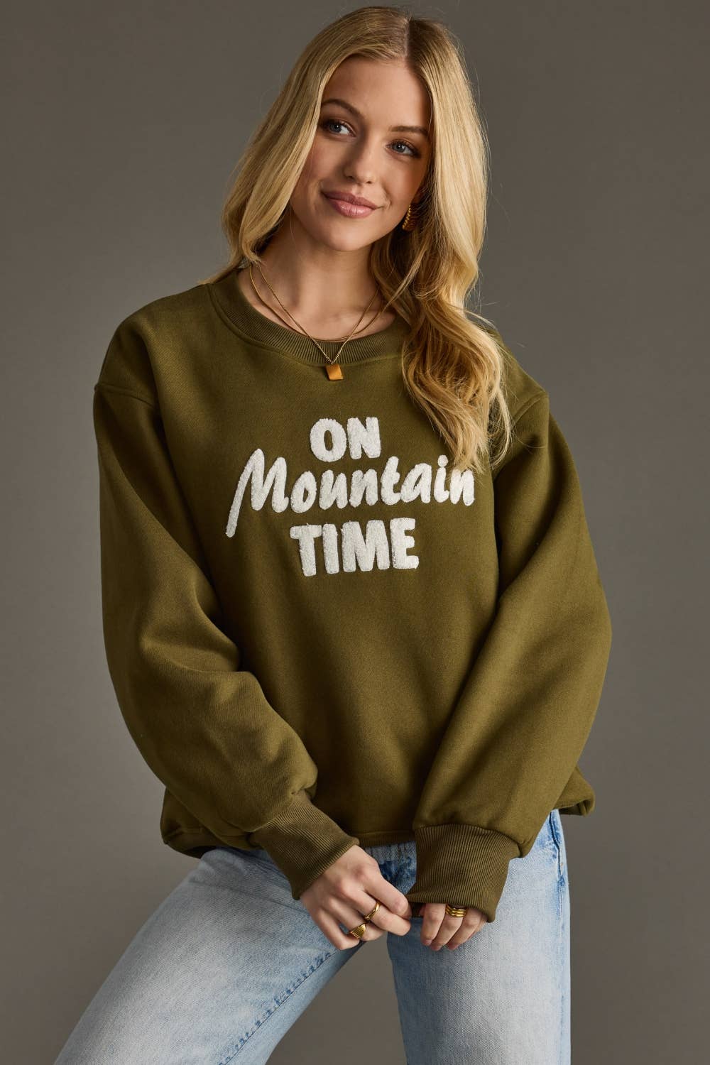 Olive 'On Mountain Time' Sweatshirt