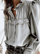 Load image into Gallery viewer, Long Sleeves Loose Buttoned Pleated Top
