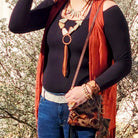 Aqua Terra Slab Necklace with Copper Hoop and Fringe Tassel 240r-2