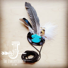 Load image into Gallery viewer, Blue Turquoise, Spotted Feather &amp; Leather Hat Band Only 980z
