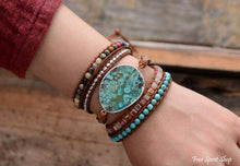 Load image into Gallery viewer, Silver Ocean Jasper Leather Wrap Bracelet
