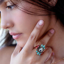 Load image into Gallery viewer, Dalmatian Jasper Multi Color Stone Golden Ring
