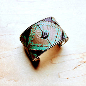 Wide Cuff Bangle Bracelet in Turquoise Navajo Leather