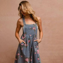 Load image into Gallery viewer, Ashton Floral Print Denim Sleeveless Jumpsuit
