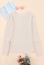 Load image into Gallery viewer, Beige Crochet Lace Hem Sleeve Button Top
