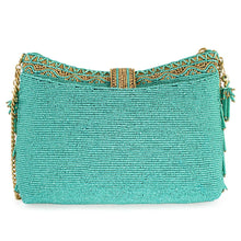 Load image into Gallery viewer, Shimmy, Turquoise Fringe Beaded Crossbody Handbag
