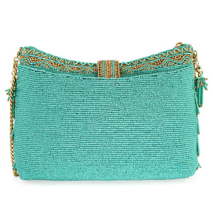 Shimmy, Turquoise Fringe Beaded Crossbody Handbag