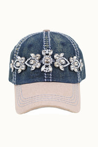 Floral Vine Bejeweled Glitz Two-Toned Cap, Adjustable