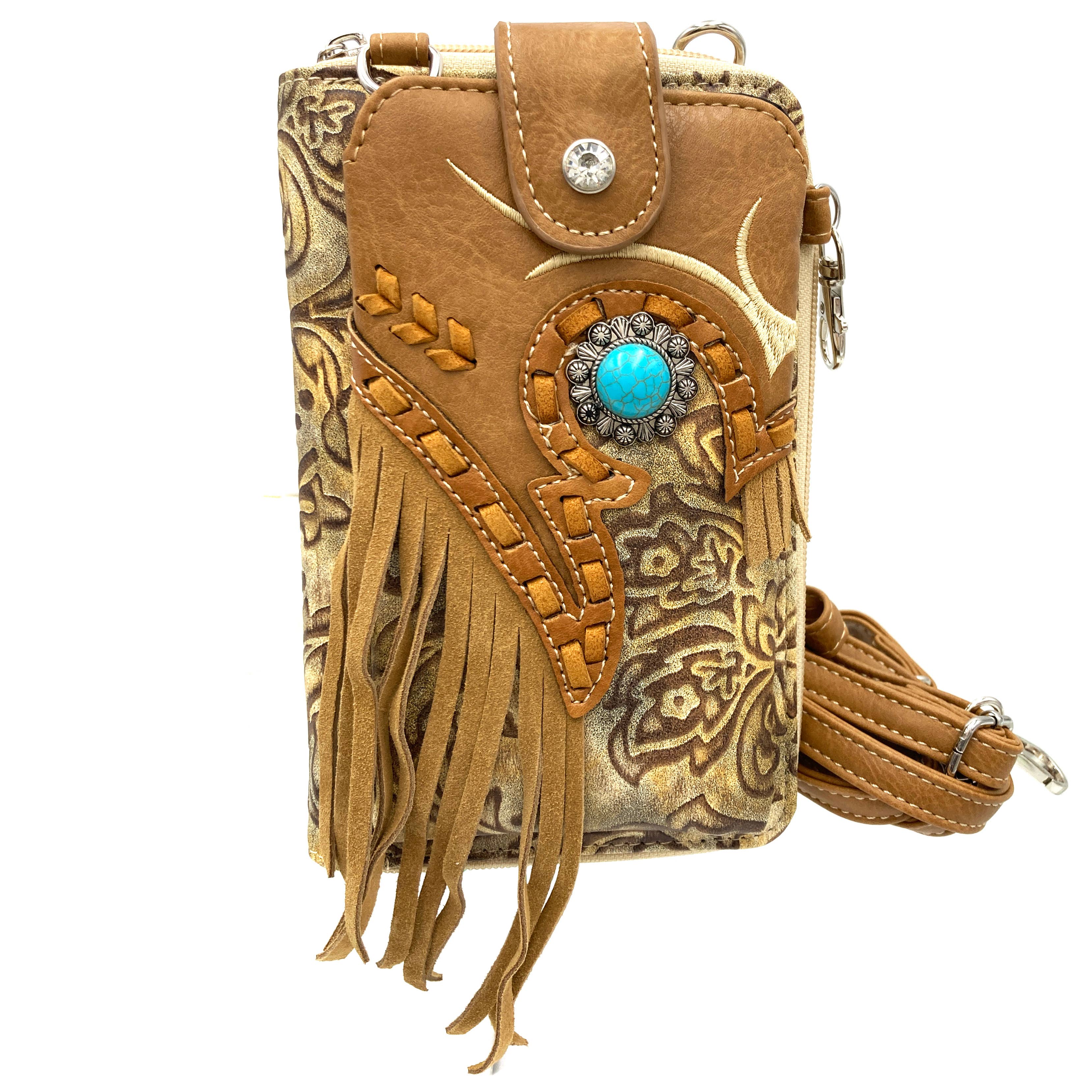 Turquoise Concho Fringe Crossbody Western Phone Wallet – Madame