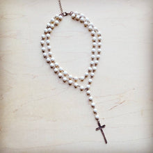 Load image into Gallery viewer, Double Strand Lariat White Turquoise Necklace w/ Cross Pendant
