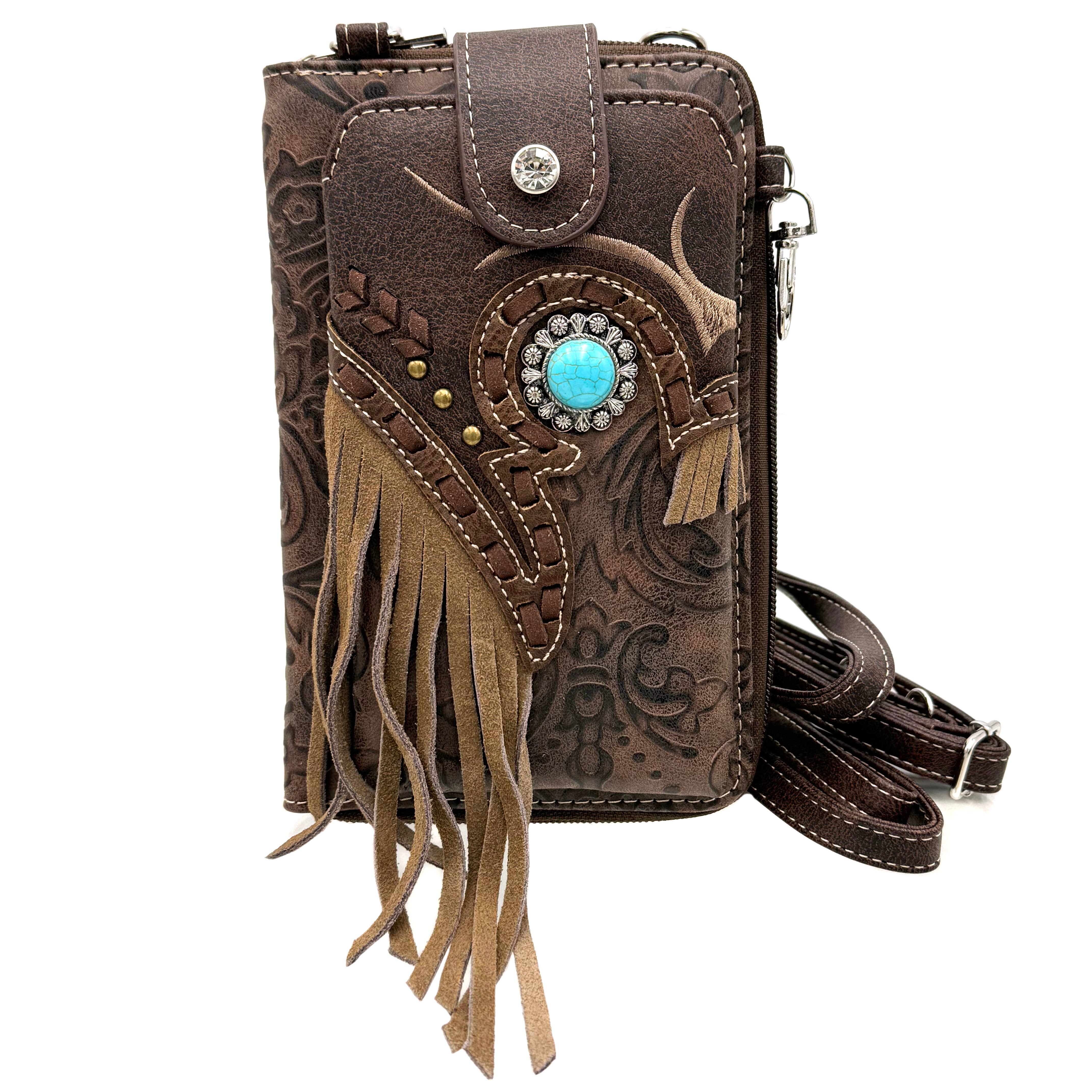 Turquoise Concho Fringe Crossbody Western Phone Wallet – Madame
