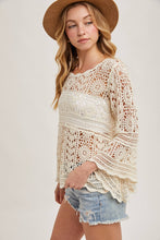 Load image into Gallery viewer, Donna Crochet Sheer Bell-Sleeve Pullover

