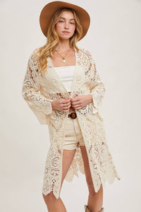 Amarie Crochet Open Front Bell Sleeve Cardigan