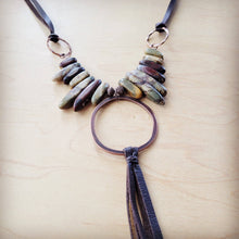 Load image into Gallery viewer, Picasso Jasper Necklace w/ Copper Hoop &amp; Genuine Leather Tassel

