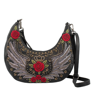Wings & Roses Black Beaded and Embroidered Handbag