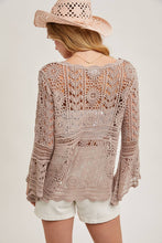 Load image into Gallery viewer, Donna Crochet Sheer Bell-Sleeve Pullover
