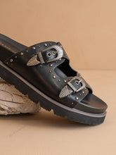 Load image into Gallery viewer, The Effie | Black Double Western Buckle Slides
