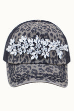 Load image into Gallery viewer, Floral Vine Bejeweled Glitz Animal Print Trucker Cap, Adj
