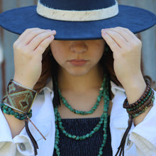 Load image into Gallery viewer, Wide Cuff Bangle Bracelet in Turquoise Navajo Leather
