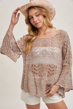 Load image into Gallery viewer, Donna Crochet Sheer Bell-Sleeve Pullover
