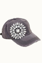 Load image into Gallery viewer, Sunflower Bejeweled Glitz Distressed Cap, Adjustable
