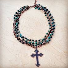 Load image into Gallery viewer, African Turquoise Beaded Collar Necklace Cross Pendant
