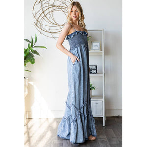Elaina Washed Smock Ruffle Hem Tencel Jumsuit