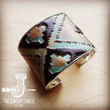Load image into Gallery viewer, Wide Cuff Bangle Bracelet in Turquoise Navajo Leather
