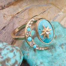 Load image into Gallery viewer, Celestial Blue Turquoise Golden Bypass Ring
