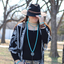 Load image into Gallery viewer, Double Strand Lariat Turquoise Necklace w/ Feather Pendant
