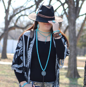 Double Strand Lariat Turquoise Necklace w/ Feather Pendant