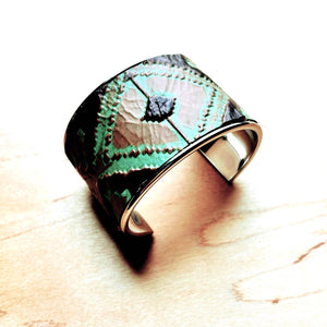 Wide Cuff Bangle Bracelet in Turquoise Navajo Leather