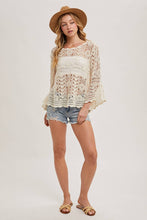 Load image into Gallery viewer, Donna Crochet Sheer Bell-Sleeve Pullover
