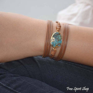 Handmade Gold Plated Turquoise Stone Wrap Bracelet