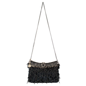 Shimmy, Black Fringe Beaded Crossbody Handbag