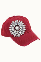 Load image into Gallery viewer, Sunflower Bejeweled Glitz Distressed Cap, Adjustable
