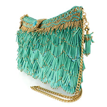 Load image into Gallery viewer, Shimmy, Turquoise Fringe Beaded Crossbody Handbag
