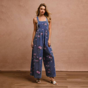 Ashton Floral Print Denim Sleeveless Jumpsuit