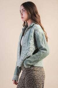 Halsey Graphic Knit Sweater Zip Up Cardigan
