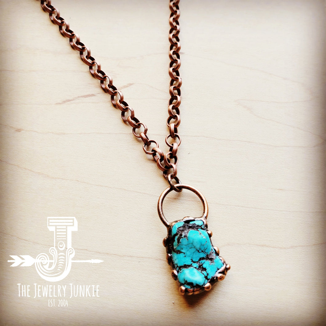 Long Copper Necklace with Turquoise and Copper Pendant 255f-0