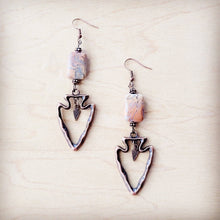 Load image into Gallery viewer, Copper Arrow Earrings w/ Genuine Aqua Terra Beads
