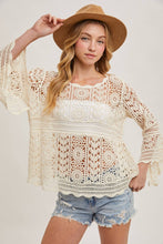Load image into Gallery viewer, Donna Crochet Sheer Bell-Sleeve Pullover
